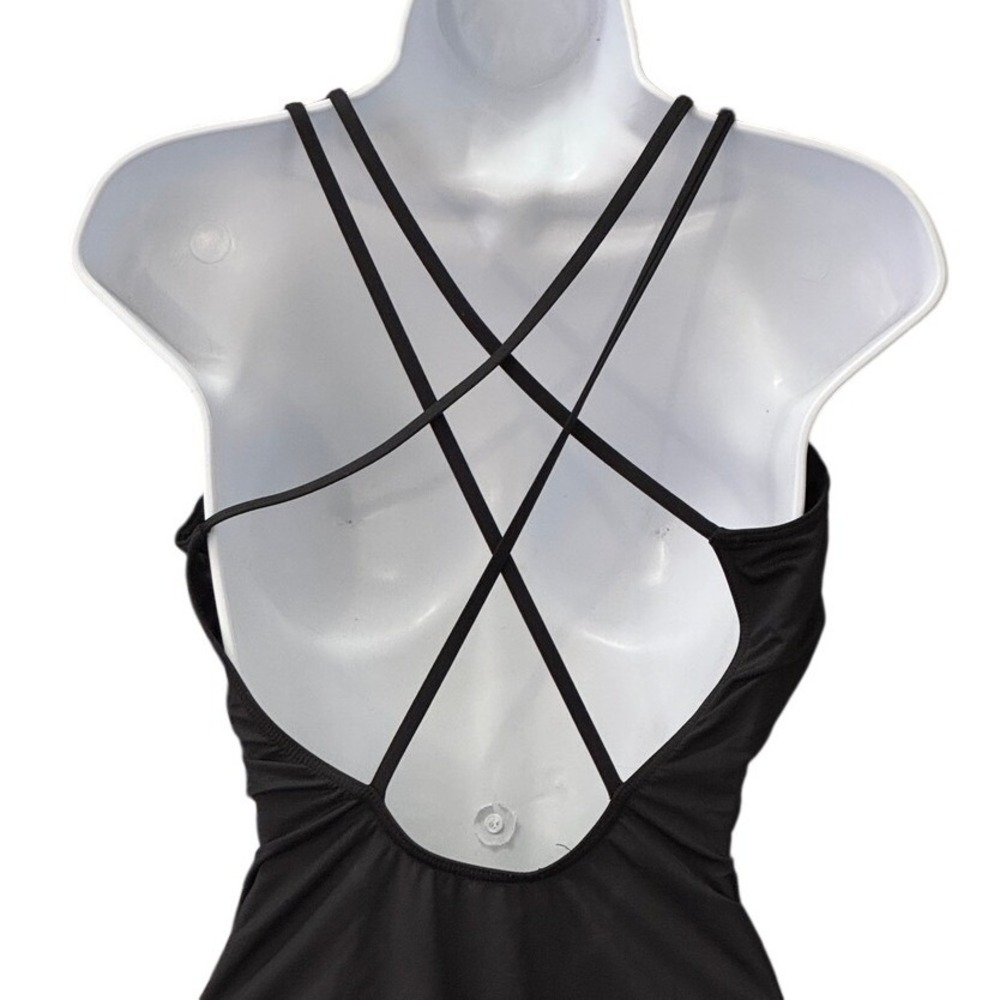 La Blanca Black Lace Up Plunge One Piece Swimsuit Size 8 Strappy Back Resort - Picture 3 of 11
